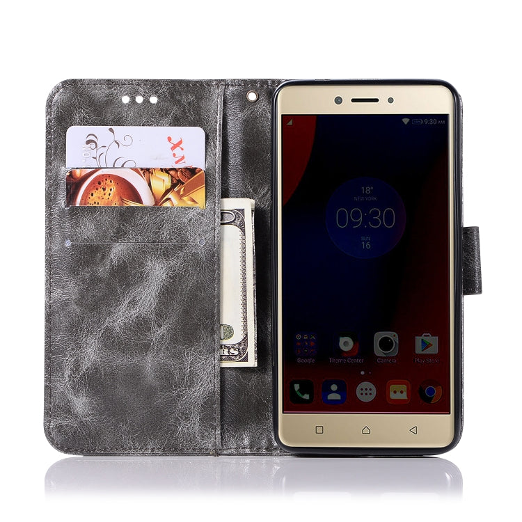 For Lenovo K6 Retro Copper Button Crazy Horse Horizontal Flip PU Leather Case with Holder & Card Slots & Wallet & Lanyard