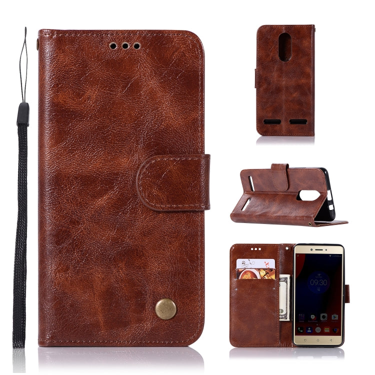 For Lenovo K6 Retro Copper Button Crazy Horse Horizontal Flip PU Leather Case with Holder & Card Slots & Wallet & Lanyard