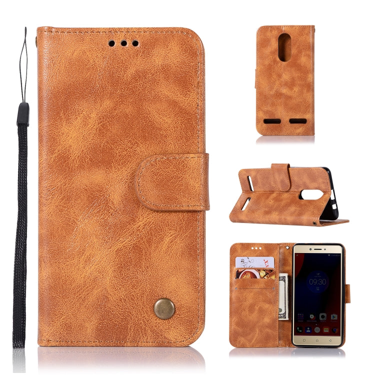 For Lenovo K6 Retro Copper Button Crazy Horse Horizontal Flip PU Leather Case with Holder & Card Slots & Wallet & Lanyard