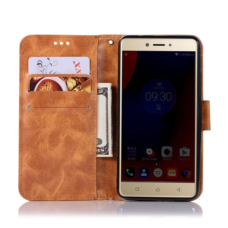 For Lenovo K6 Retro Copper Button Crazy Horse Horizontal Flip PU Leather Case with Holder & Card Slots & Wallet & Lanyard