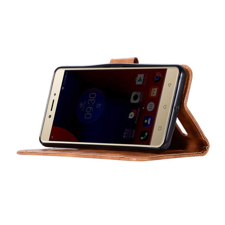 For Lenovo K6 Retro Copper Button Crazy Horse Horizontal Flip PU Leather Case with Holder & Card Slots & Wallet & Lanyard