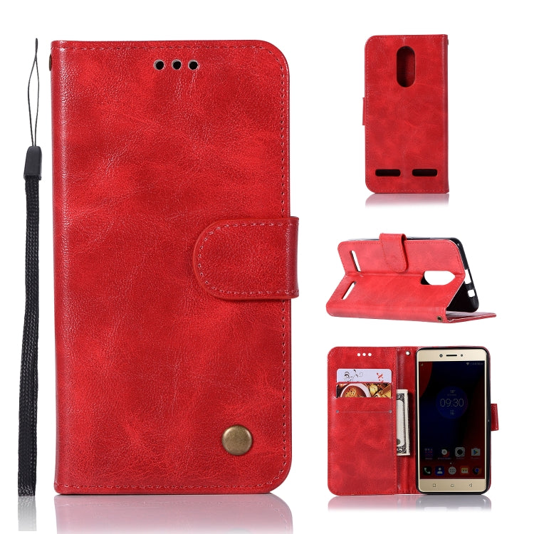 For Lenovo K6 Retro Copper Button Crazy Horse Horizontal Flip PU Leather Case with Holder & Card Slots & Wallet & Lanyard