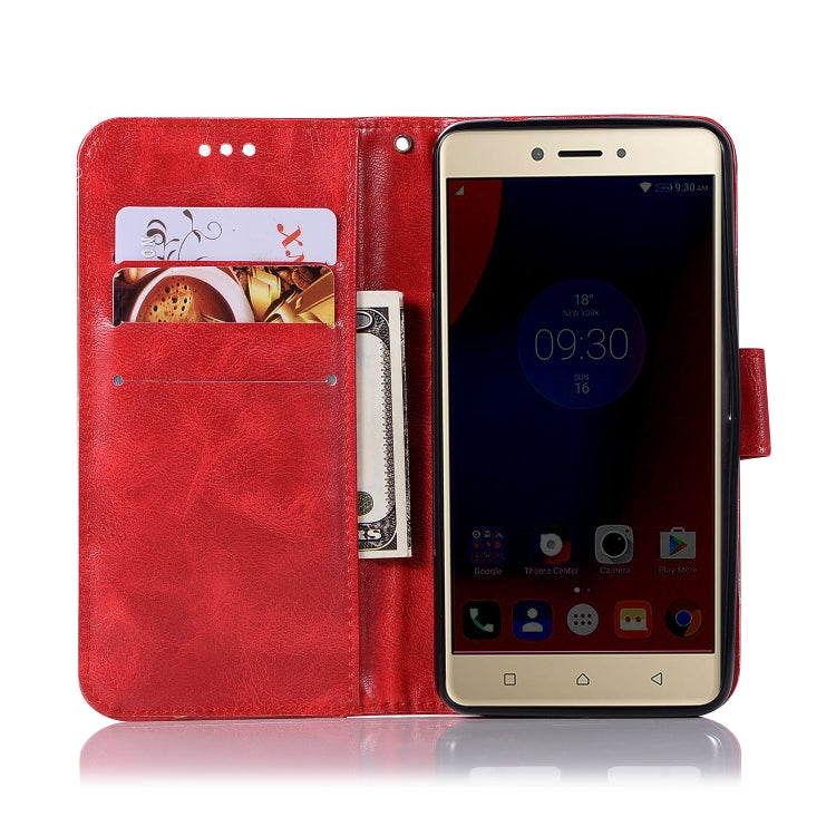 For Lenovo K6 Retro Copper Button Crazy Horse Horizontal Flip PU Leather Case with Holder & Card Slots & Wallet & Lanyard