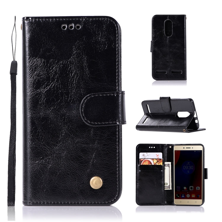 For Lenovo K6 Retro Copper Button Crazy Horse Horizontal Flip PU Leather Case with Holder & Card Slots & Wallet & Lanyard