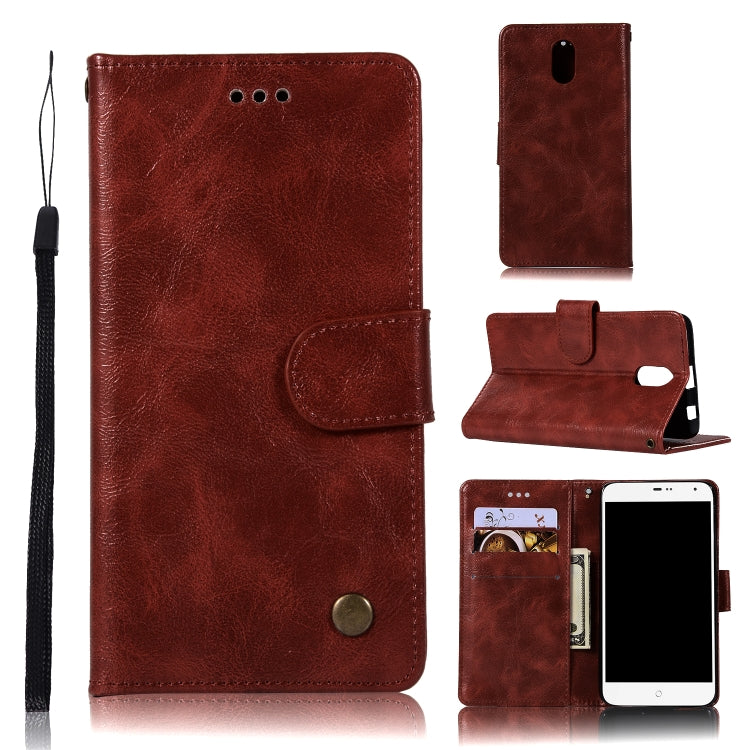For Lenovo Vibe P1M Retro Copper Button Crazy Horse Horizontal Flip PU Leather Case with Holder & Card Slots & Wallet & Lanyard