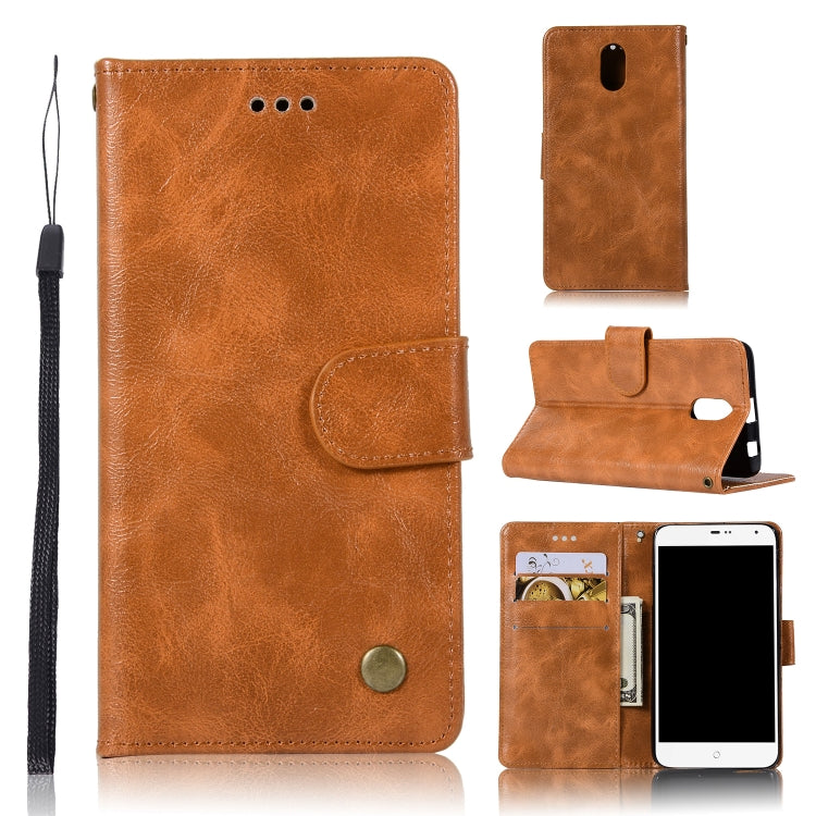 For Lenovo Vibe P1M Retro Copper Button Crazy Horse Horizontal Flip PU Leather Case with Holder & Card Slots & Wallet & Lanyard