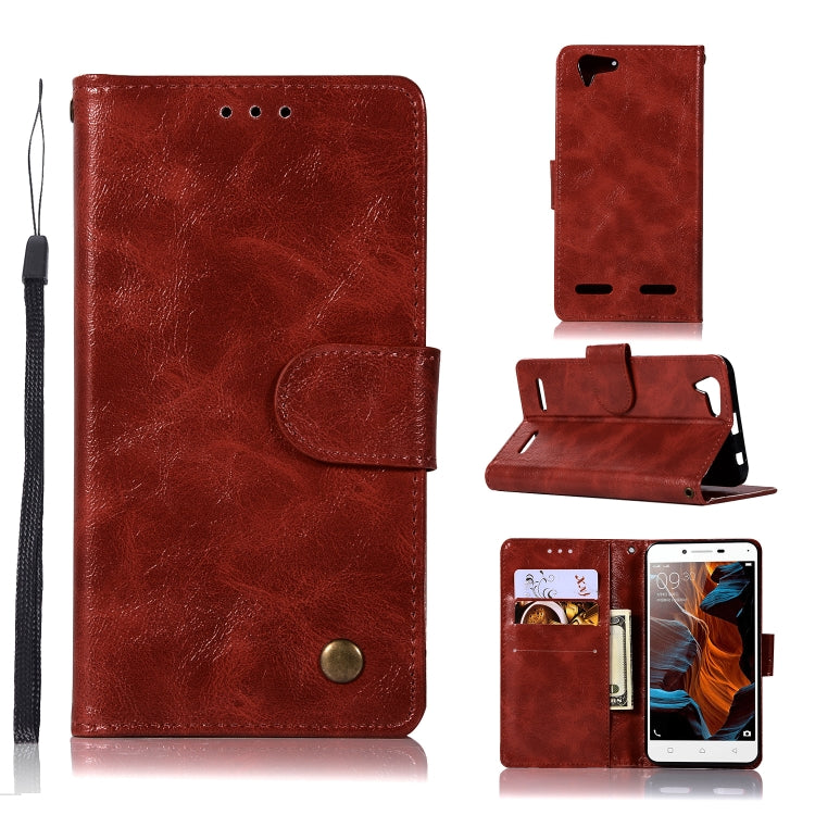 For Lenovo Lemon 3 Retro Copper Button Crazy Horse Horizontal Flip PU Leather Case with Holder & Card Slots & Wallet & Lanyard