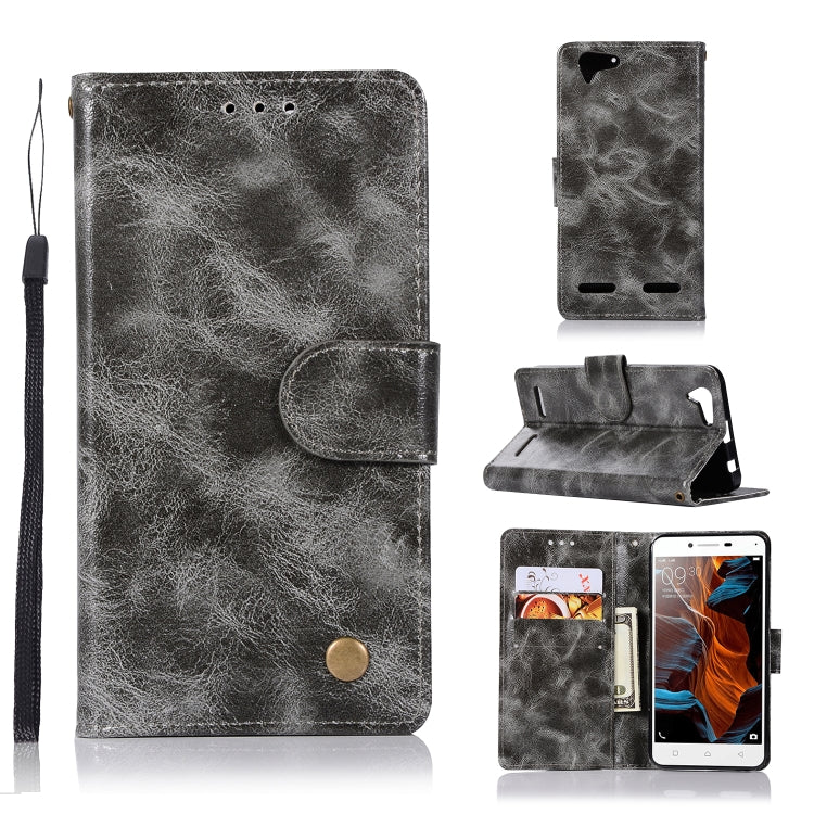 For Lenovo Lemon 3 Retro Copper Button Crazy Horse Horizontal Flip PU Leather Case with Holder & Card Slots & Wallet & Lanyard