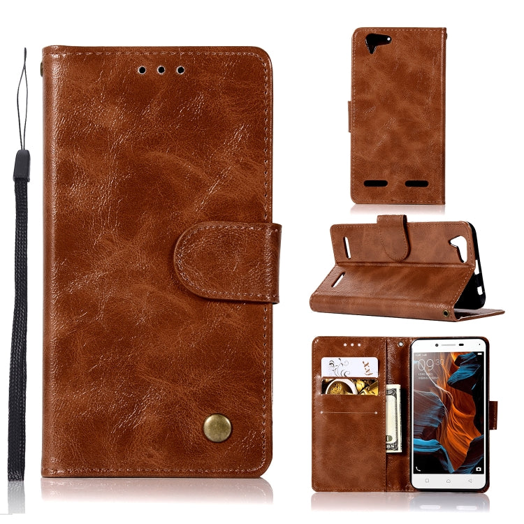 For Lenovo Lemon 3 Retro Copper Button Crazy Horse Horizontal Flip PU Leather Case with Holder & Card Slots & Wallet & Lanyard