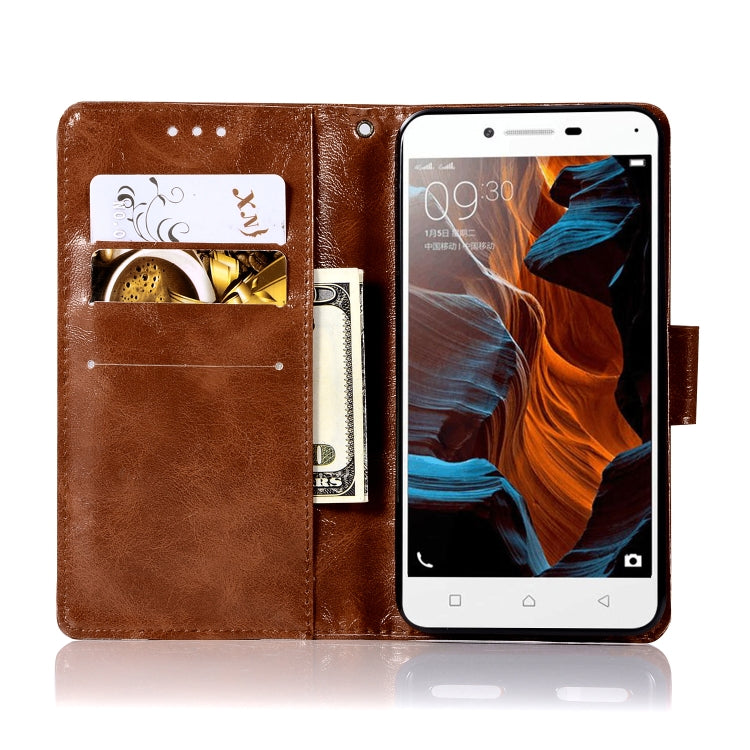 For Lenovo Lemon 3 Retro Copper Button Crazy Horse Horizontal Flip PU Leather Case with Holder & Card Slots & Wallet & Lanyard