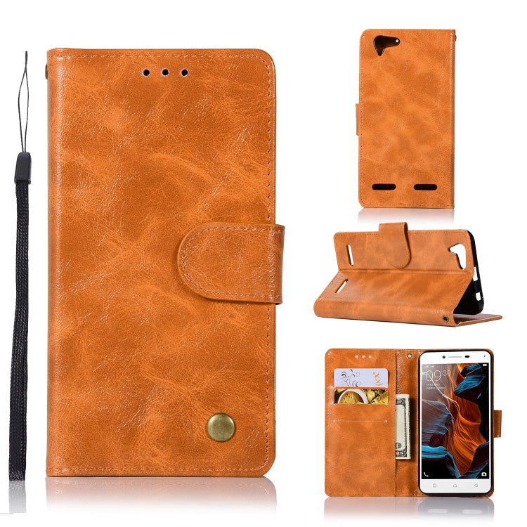 For Lenovo Lemon 3 Retro Copper Button Crazy Horse Horizontal Flip PU Leather Case with Holder & Card Slots & Wallet & Lanyard