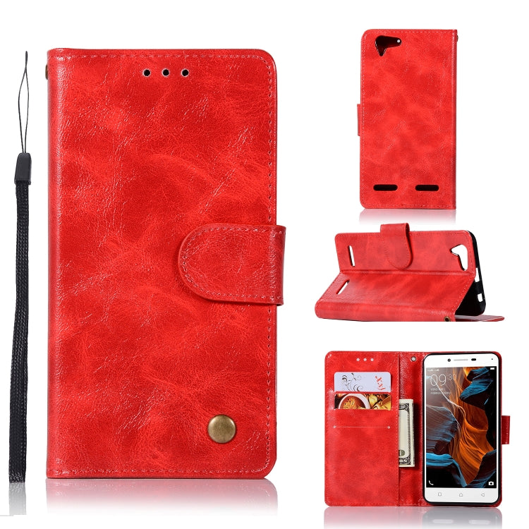 For Lenovo Lemon 3 Retro Copper Button Crazy Horse Horizontal Flip PU Leather Case with Holder & Card Slots & Wallet & Lanyard
