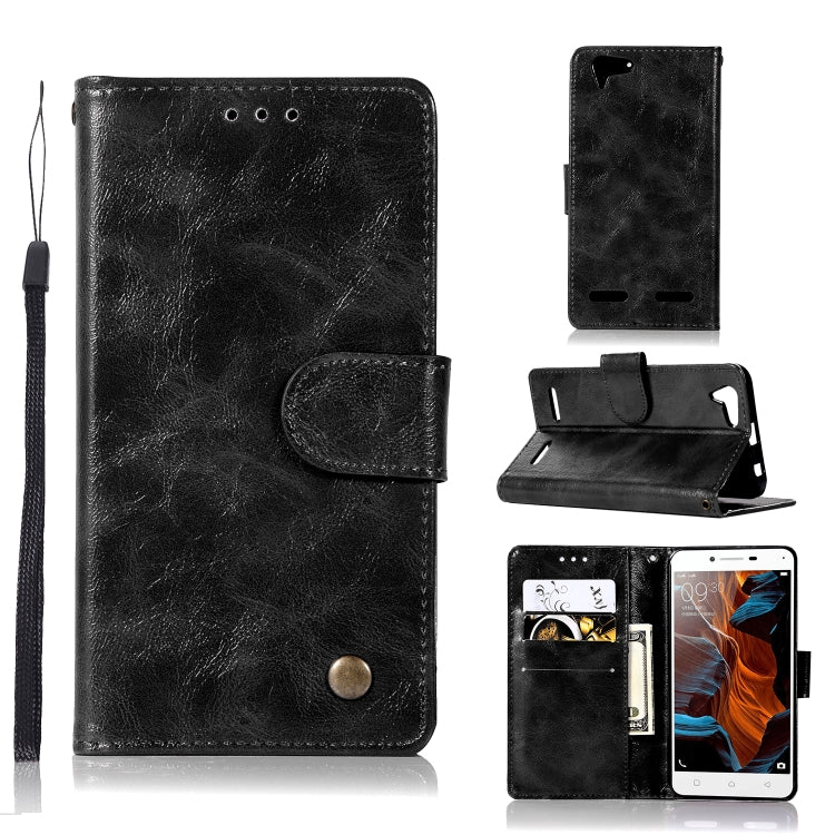 For Lenovo Lemon 3 Retro Copper Button Crazy Horse Horizontal Flip PU Leather Case with Holder & Card Slots & Wallet & Lanyard