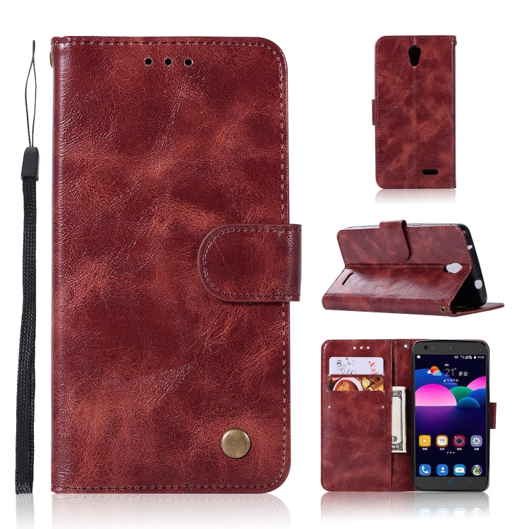 For ZTE N9132 Retro Copper Button Crazy Horse Horizontal Flip PU Leather Case with Holder & Card Slots & Wallet & Lanyard
