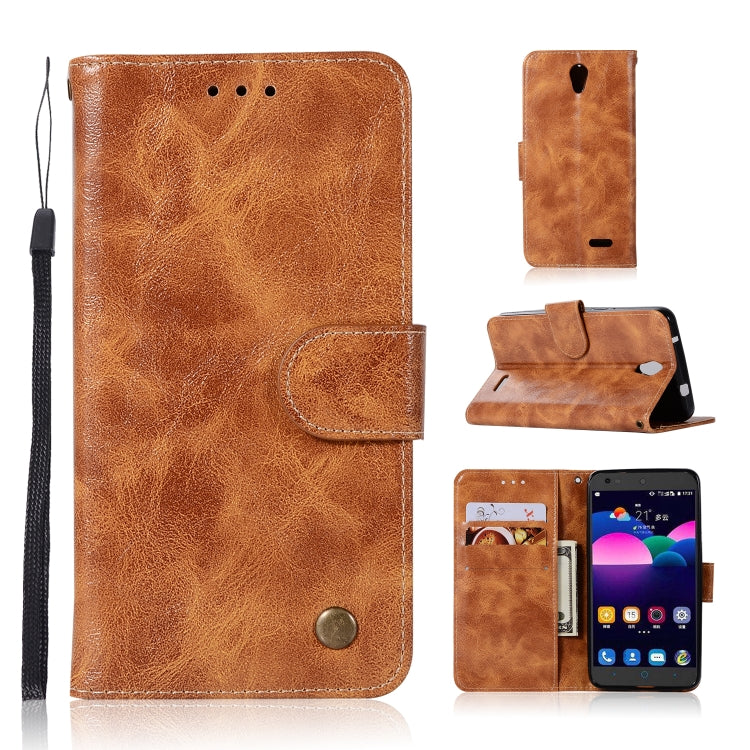 For ZTE N9132 Retro Copper Button Crazy Horse Horizontal Flip PU Leather Case with Holder & Card Slots & Wallet & Lanyard