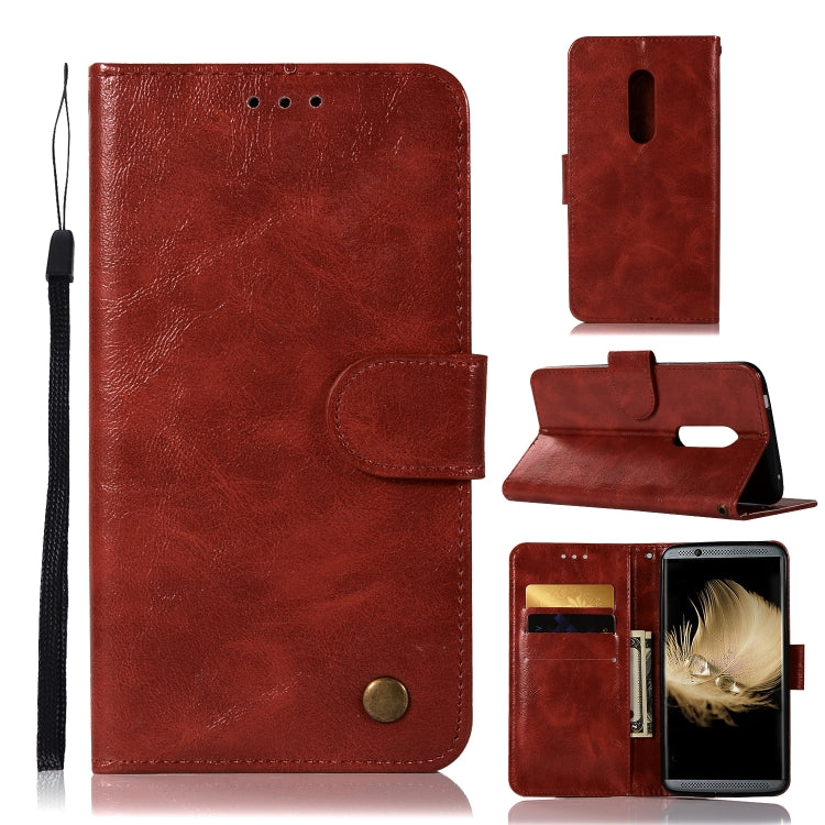 For ZTE AXON7 Retro Copper Button Crazy Horse Horizontal Flip PU Leather Case with Holder & Card Slots & Wallet & Lanyard