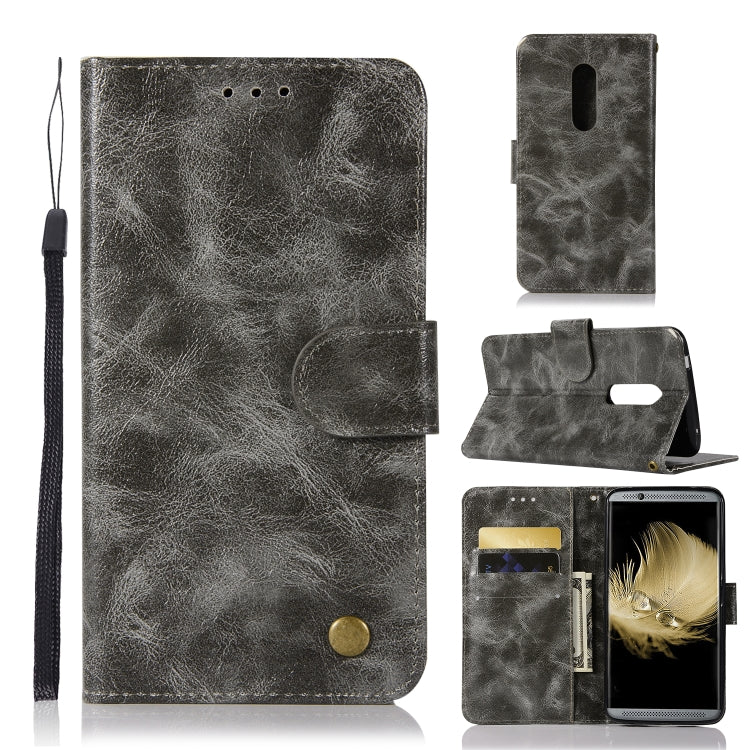 For ZTE AXON7 Retro Copper Button Crazy Horse Horizontal Flip PU Leather Case with Holder & Card Slots & Wallet & Lanyard