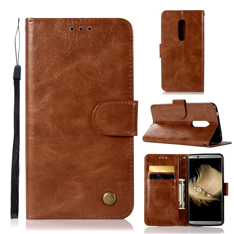 For ZTE AXON7 Retro Copper Button Crazy Horse Horizontal Flip PU Leather Case with Holder & Card Slots & Wallet & Lanyard