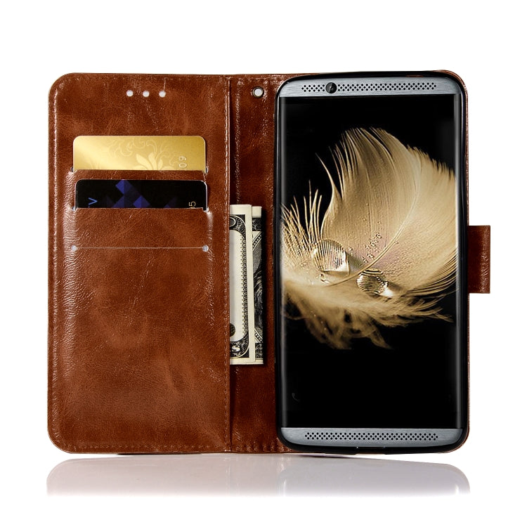 For ZTE AXON7 Retro Copper Button Crazy Horse Horizontal Flip PU Leather Case with Holder & Card Slots & Wallet & Lanyard