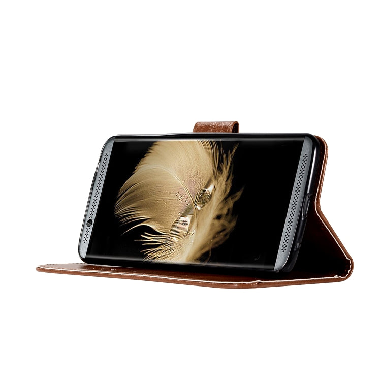 For ZTE AXON7 Retro Copper Button Crazy Horse Horizontal Flip PU Leather Case with Holder & Card Slots & Wallet & Lanyard