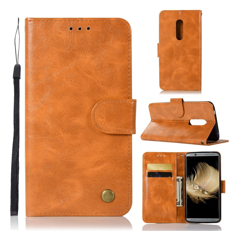 For ZTE AXON7 Retro Copper Button Crazy Horse Horizontal Flip PU Leather Case with Holder & Card Slots & Wallet & Lanyard