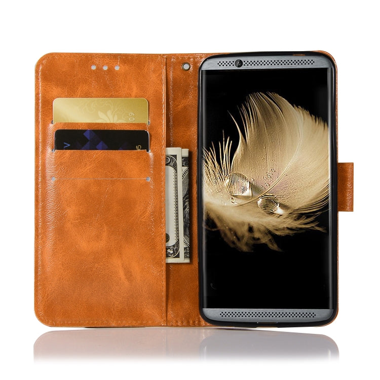 For ZTE AXON7 Retro Copper Button Crazy Horse Horizontal Flip PU Leather Case with Holder & Card Slots & Wallet & Lanyard