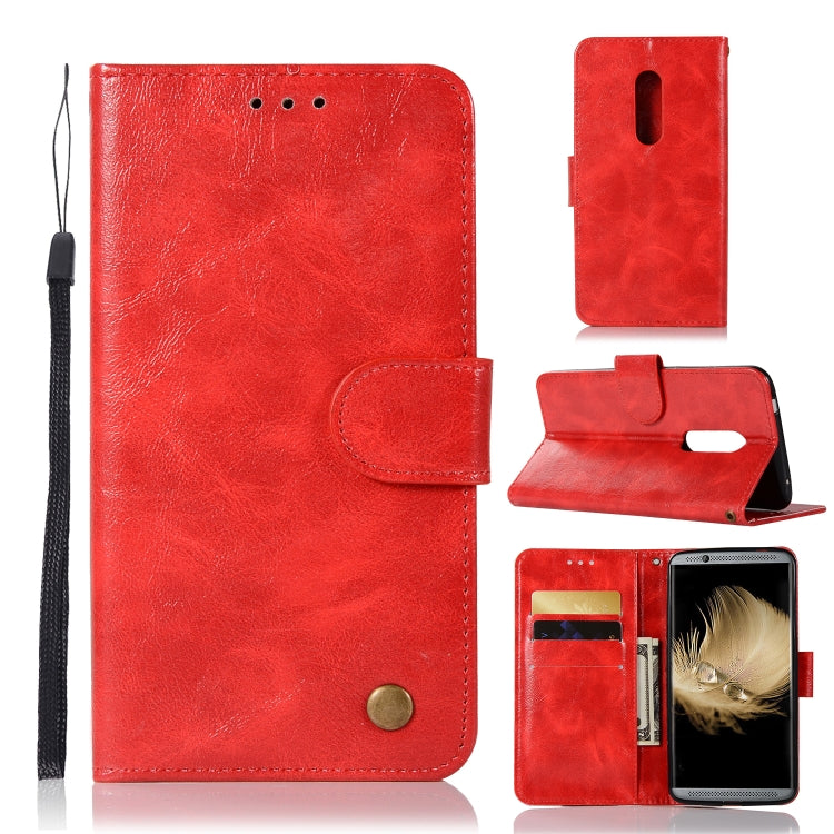 For ZTE AXON7 Retro Copper Button Crazy Horse Horizontal Flip PU Leather Case with Holder & Card Slots & Wallet & Lanyard