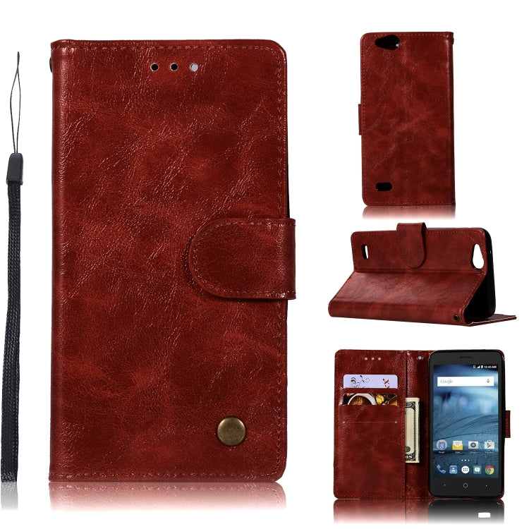 For ZTE N9137 Retro Copper Button Crazy Horse Horizontal Flip PU Leather Case with Holder & Card Slots & Wallet & Lanyard