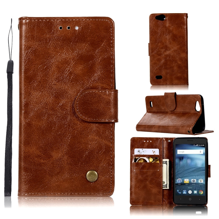 For ZTE N9137 Retro Copper Button Crazy Horse Horizontal Flip PU Leather Case with Holder & Card Slots & Wallet & Lanyard