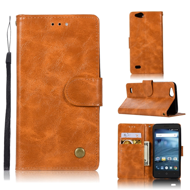 For ZTE N9137 Retro Copper Button Crazy Horse Horizontal Flip PU Leather Case with Holder & Card Slots & Wallet & Lanyard