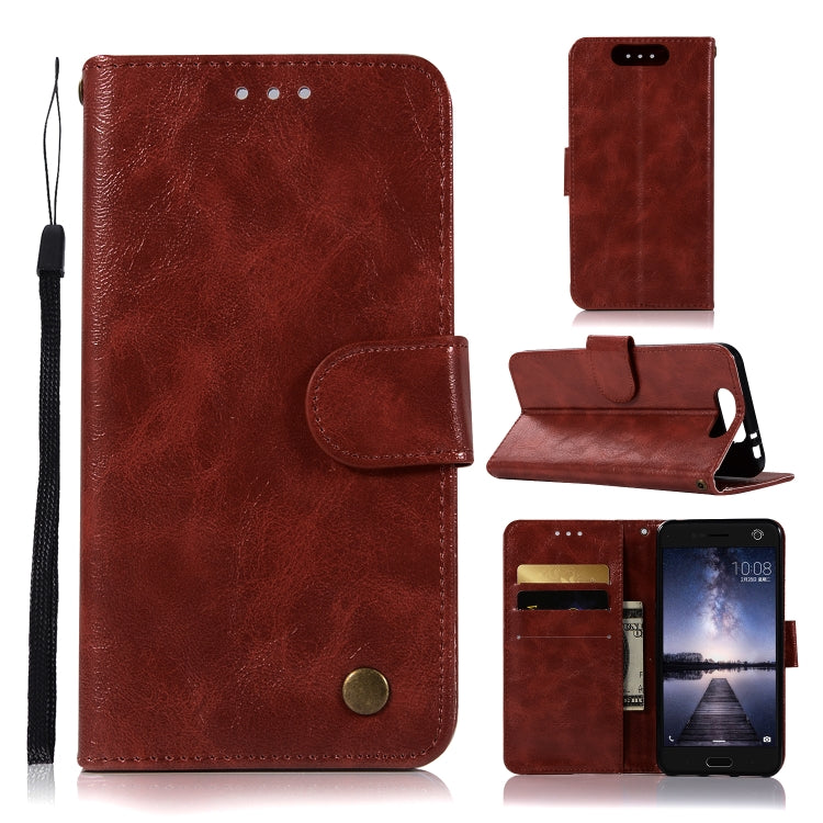 For ZTE Blade V8 Retro Copper Button Crazy Horse Horizontal Flip PU Leather Case with Holder & Card Slots & Wallet & Lanyard