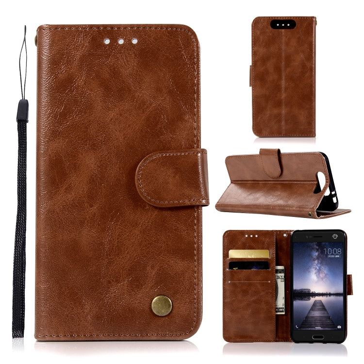 For ZTE Blade V8 Retro Copper Button Crazy Horse Horizontal Flip PU Leather Case with Holder & Card Slots & Wallet & Lanyard