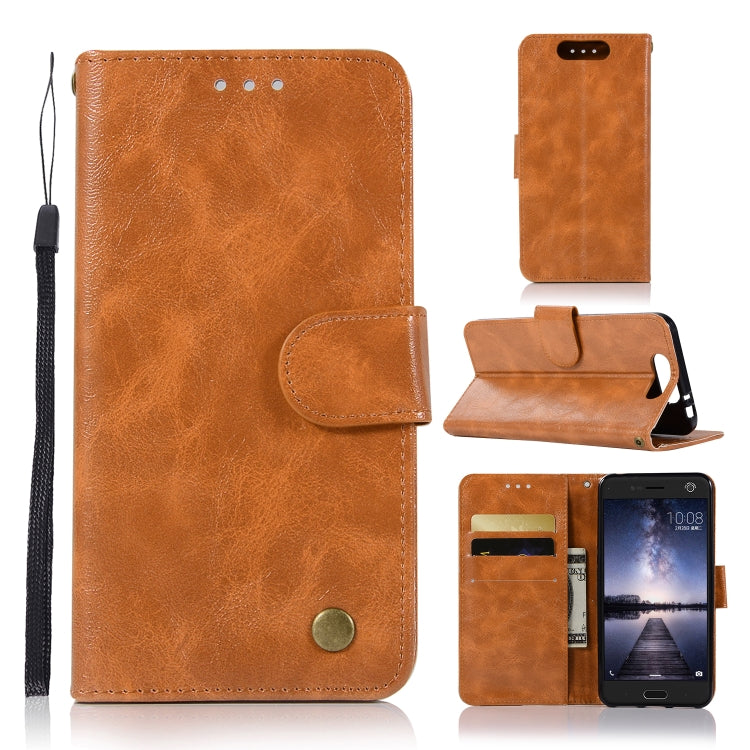 For ZTE Blade V8 Retro Copper Button Crazy Horse Horizontal Flip PU Leather Case with Holder & Card Slots & Wallet & Lanyard