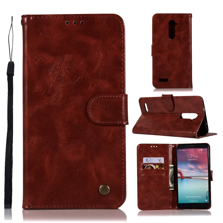 For ZTE Zmax Pro / Z981 Retro Copper Button Crazy Horse Horizontal Flip PU Leather Case with Holder & Card Slots & Wallet & Lanyard