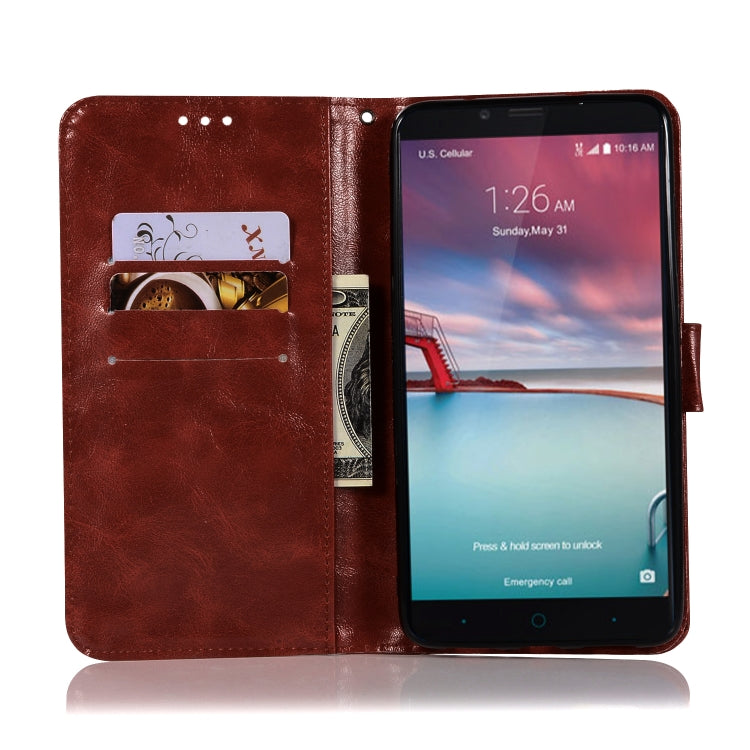 For ZTE Zmax Pro / Z981 Retro Copper Button Crazy Horse Horizontal Flip PU Leather Case with Holder & Card Slots & Wallet & Lanyard