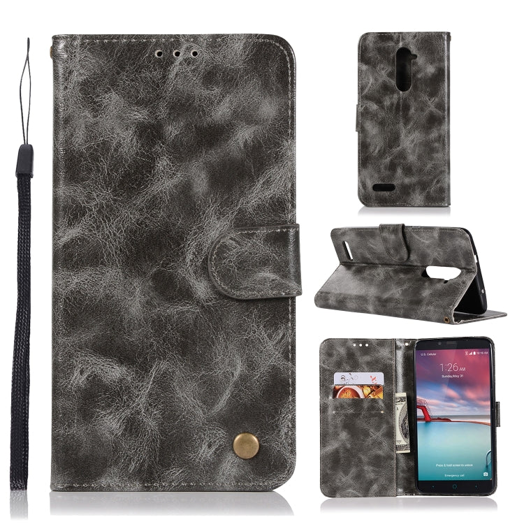For ZTE Zmax Pro / Z981 Retro Copper Button Crazy Horse Horizontal Flip PU Leather Case with Holder & Card Slots & Wallet & Lanyard