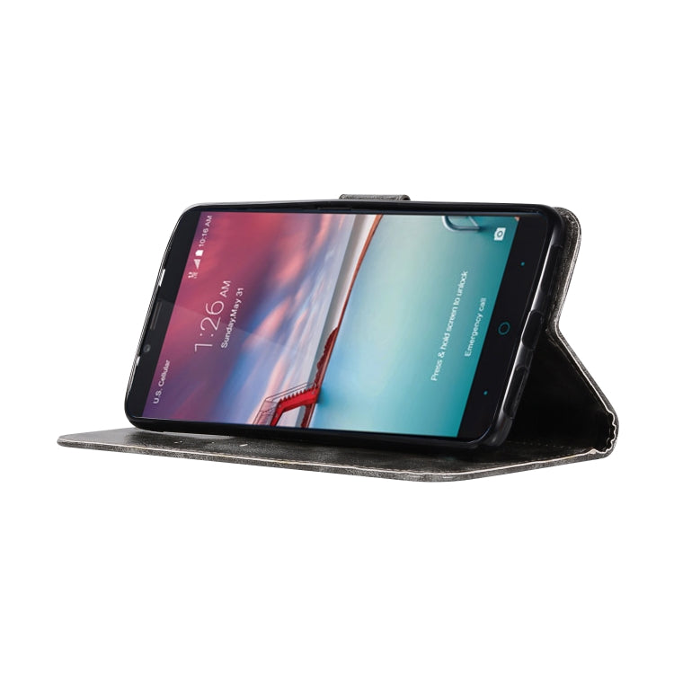 For ZTE Zmax Pro / Z981 Retro Copper Button Crazy Horse Horizontal Flip PU Leather Case with Holder & Card Slots & Wallet & Lanyard