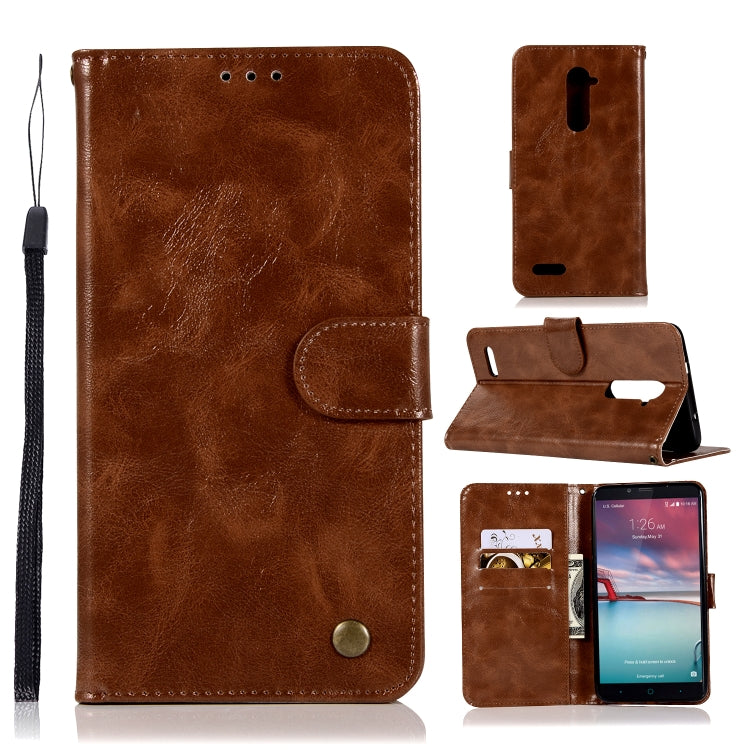 For ZTE Zmax Pro / Z981 Retro Copper Button Crazy Horse Horizontal Flip PU Leather Case with Holder & Card Slots & Wallet & Lanyard