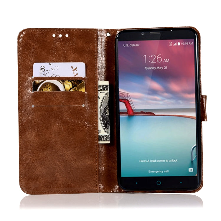 For ZTE Zmax Pro / Z981 Retro Copper Button Crazy Horse Horizontal Flip PU Leather Case with Holder & Card Slots & Wallet & Lanyard