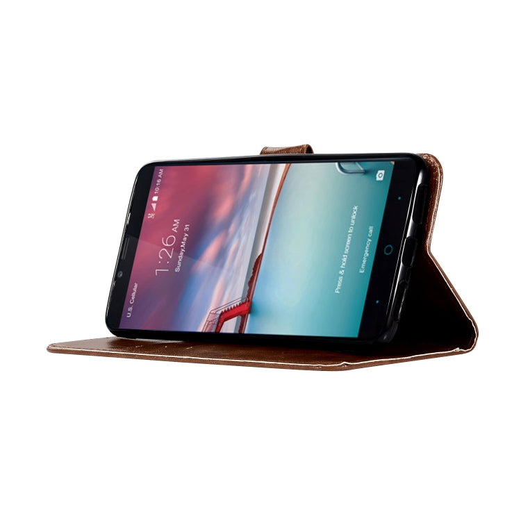 For ZTE Zmax Pro / Z981 Retro Copper Button Crazy Horse Horizontal Flip PU Leather Case with Holder & Card Slots & Wallet & Lanyard
