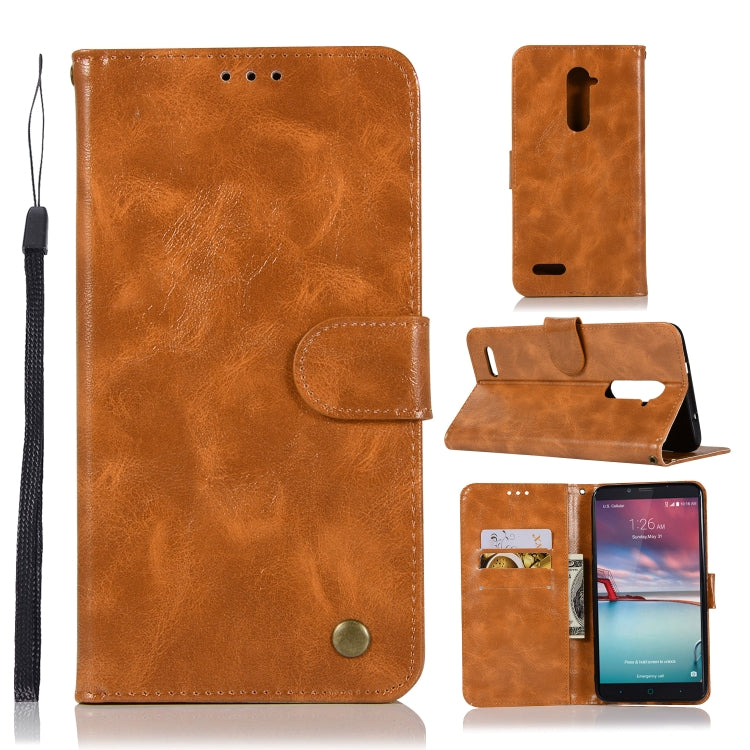 For ZTE Zmax Pro / Z981 Retro Copper Button Crazy Horse Horizontal Flip PU Leather Case with Holder & Card Slots & Wallet & Lanyard