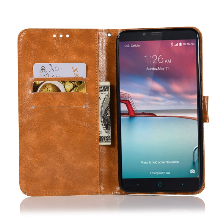 For ZTE Zmax Pro / Z981 Retro Copper Button Crazy Horse Horizontal Flip PU Leather Case with Holder & Card Slots & Wallet & Lanyard