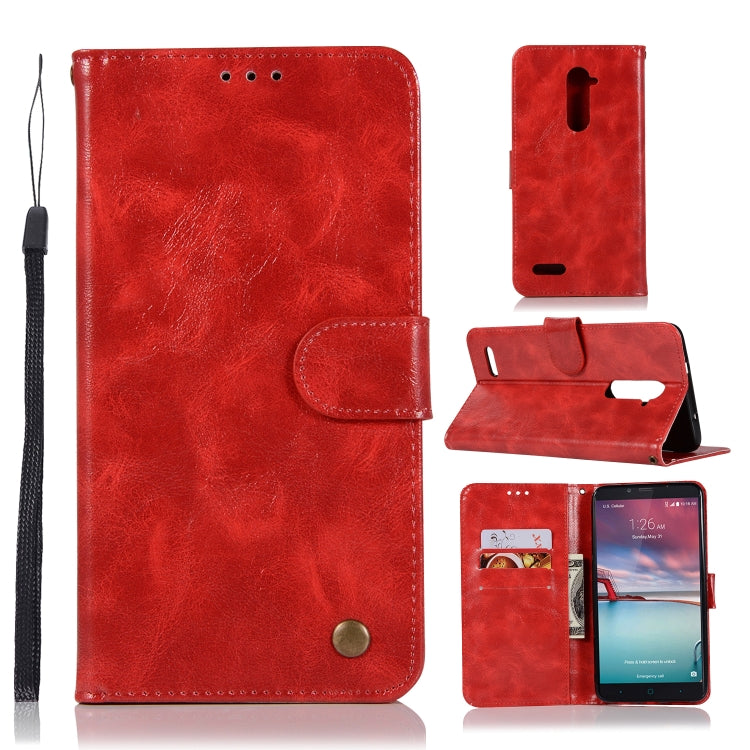 For ZTE Zmax Pro / Z981 Retro Copper Button Crazy Horse Horizontal Flip PU Leather Case with Holder & Card Slots & Wallet & Lanyard
