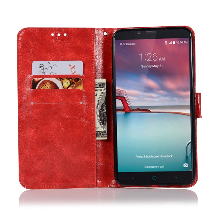 For ZTE Zmax Pro / Z981 Retro Copper Button Crazy Horse Horizontal Flip PU Leather Case with Holder & Card Slots & Wallet & Lanyard