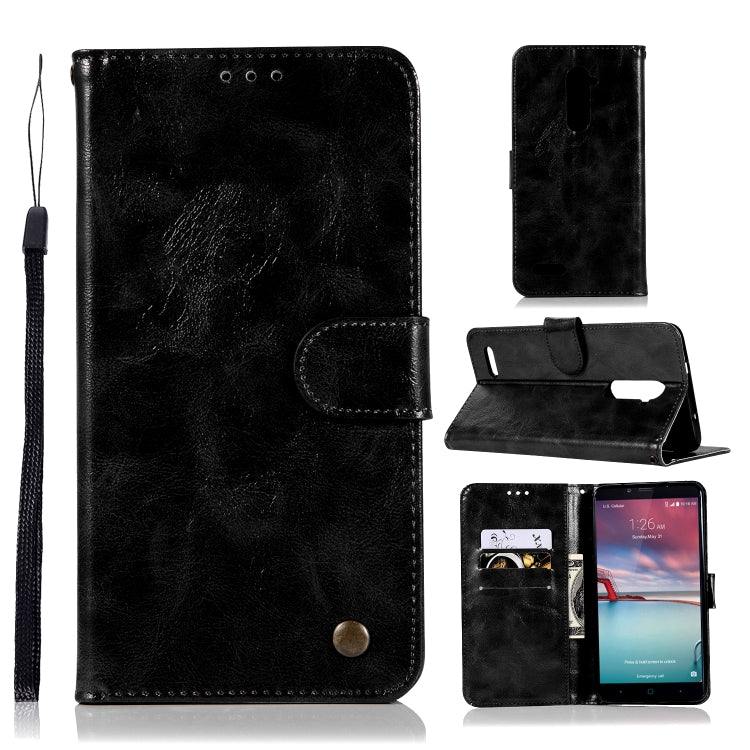 For ZTE Zmax Pro / Z981 Retro Copper Button Crazy Horse Horizontal Flip PU Leather Case with Holder & Card Slots & Wallet & Lanyard