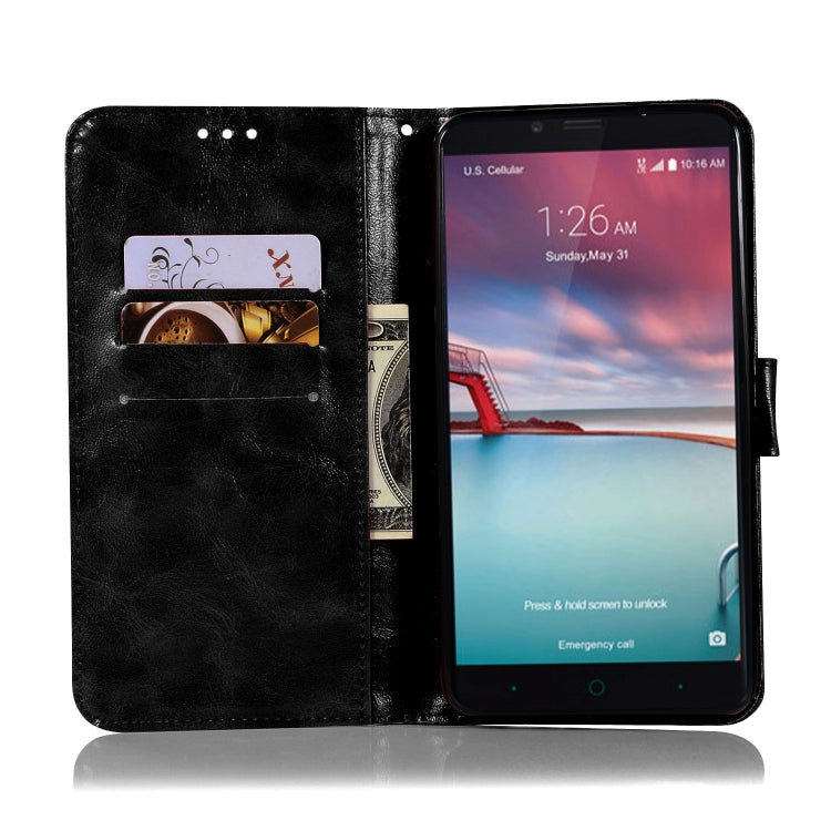 For ZTE Zmax Pro / Z981 Retro Copper Button Crazy Horse Horizontal Flip PU Leather Case with Holder & Card Slots & Wallet & Lanyard