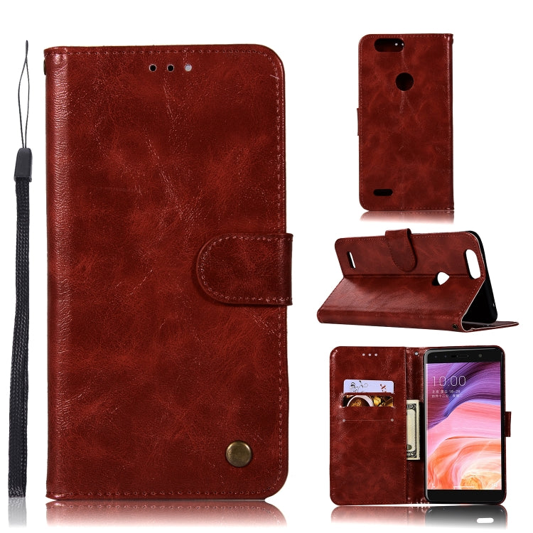 For  ZTE Blade Z Max / Z982 Retro Copper Button Crazy Horse Horizontal Flip PU Leather Case with Holder & Card Slots & Wallet & Lanyard