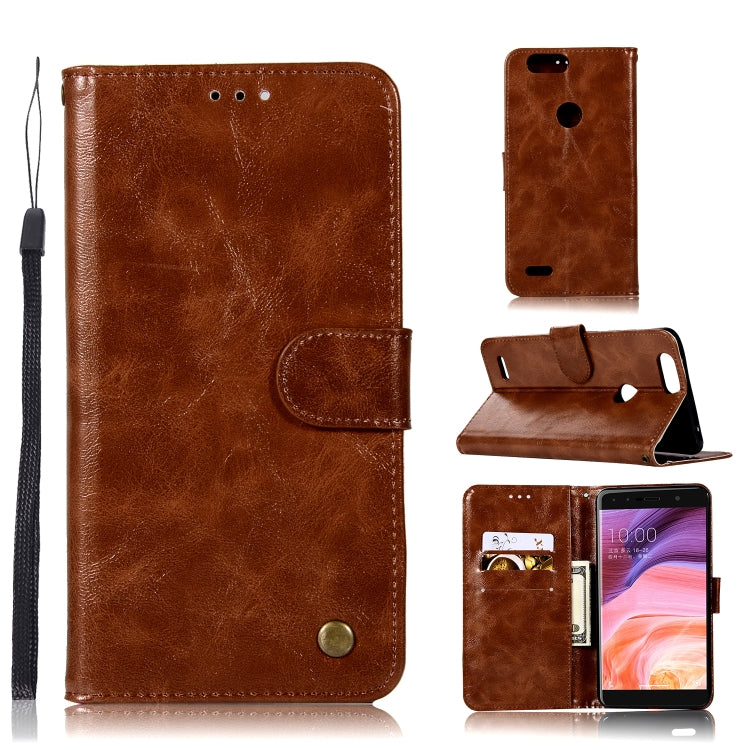 For  ZTE Blade Z Max / Z982 Retro Copper Button Crazy Horse Horizontal Flip PU Leather Case with Holder & Card Slots & Wallet & Lanyard