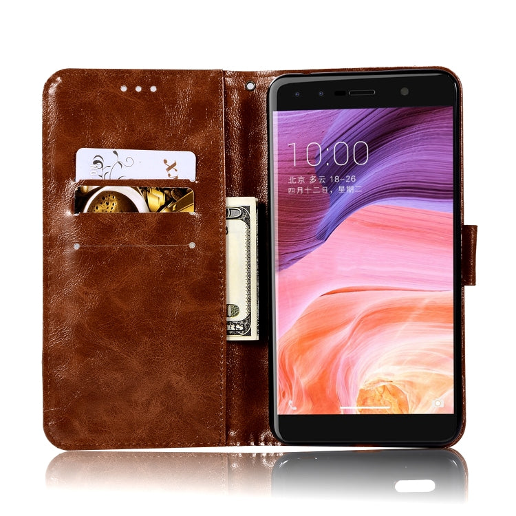 For  ZTE Blade Z Max / Z982 Retro Copper Button Crazy Horse Horizontal Flip PU Leather Case with Holder & Card Slots & Wallet & Lanyard