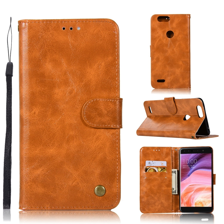 For  ZTE Blade Z Max / Z982 Retro Copper Button Crazy Horse Horizontal Flip PU Leather Case with Holder & Card Slots & Wallet & Lanyard